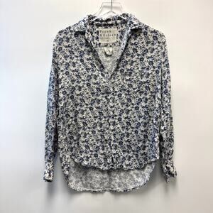 Frank & Eileen The Eileen 100% Modal Blue Floral Print Button Front Shirt Sz XS